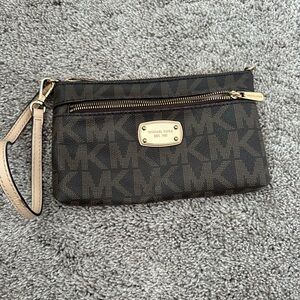 Michael Kors Dark Brown Wristlet with Gold Zipper